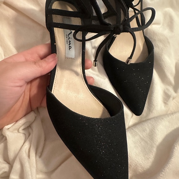 Nina Shoes - Nina Black Heels with Ankle Strap and Sparkle